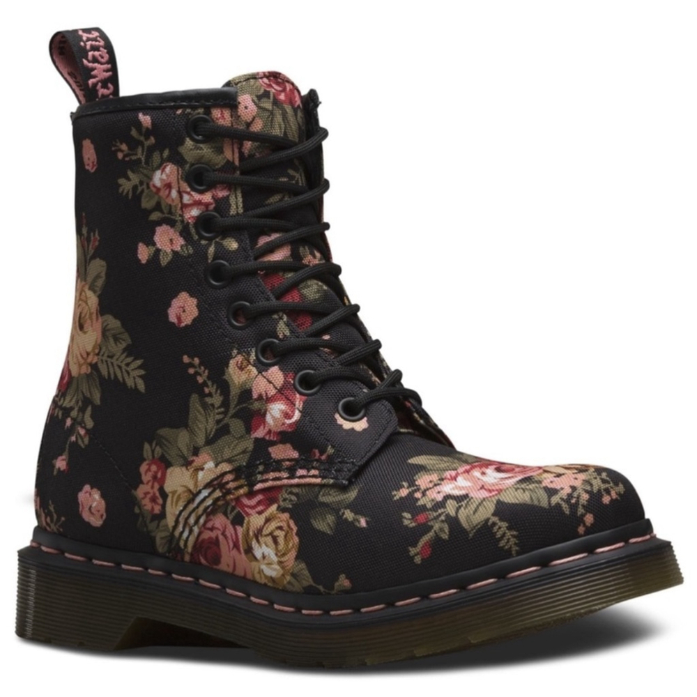 Dr. Marten’s 1460 Victorian Flowers Canvas Boots Lace Up Black Floral